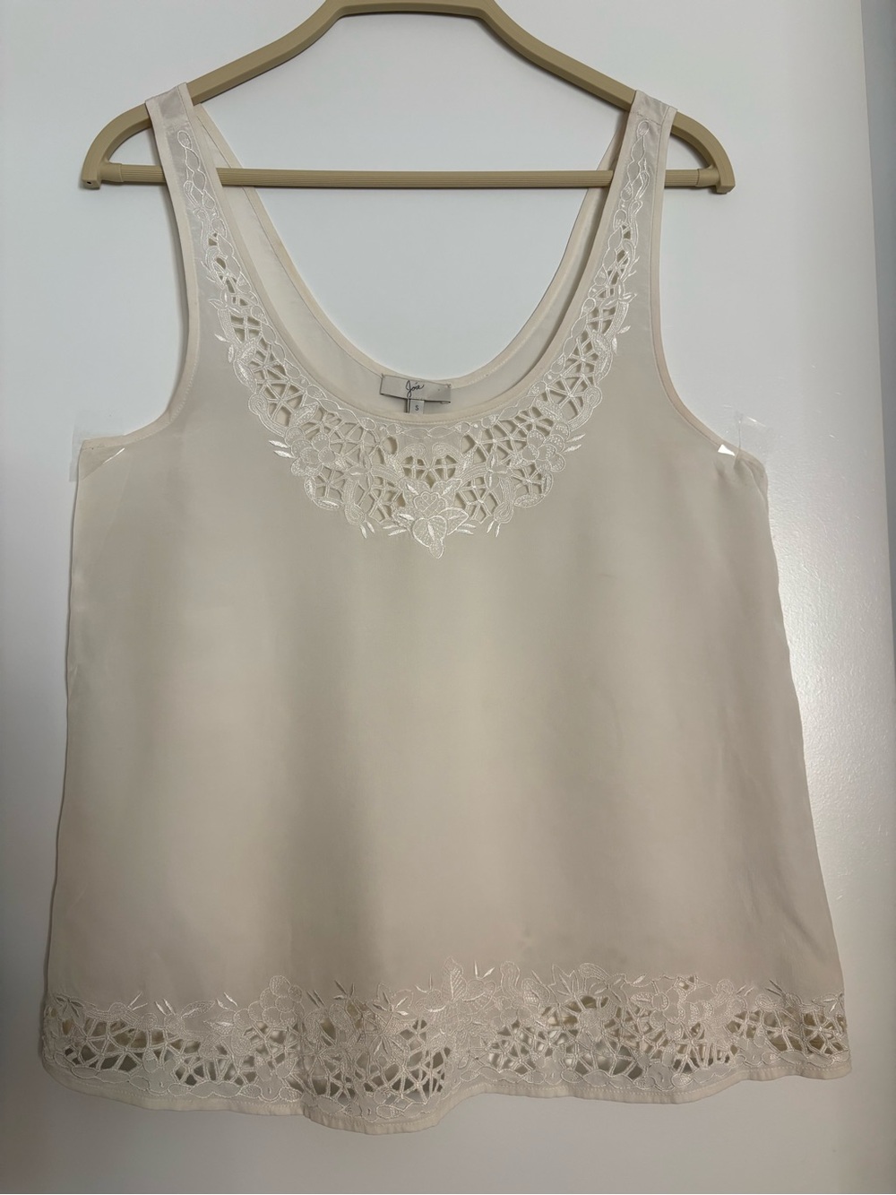 Joie Silk Cream Embroidered Cutwork Sleeveless Top
